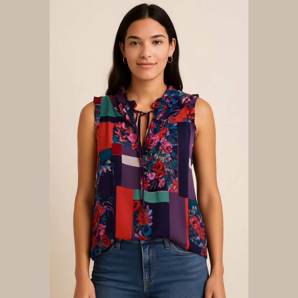 Anthropologie Mauve Floral Patchwork Sleeveless Camisole